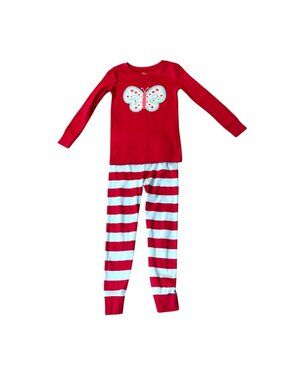 Old Navy Toddler Girls 4T Butterfly Pajama Set Red Blue Stripe 100% Cotton